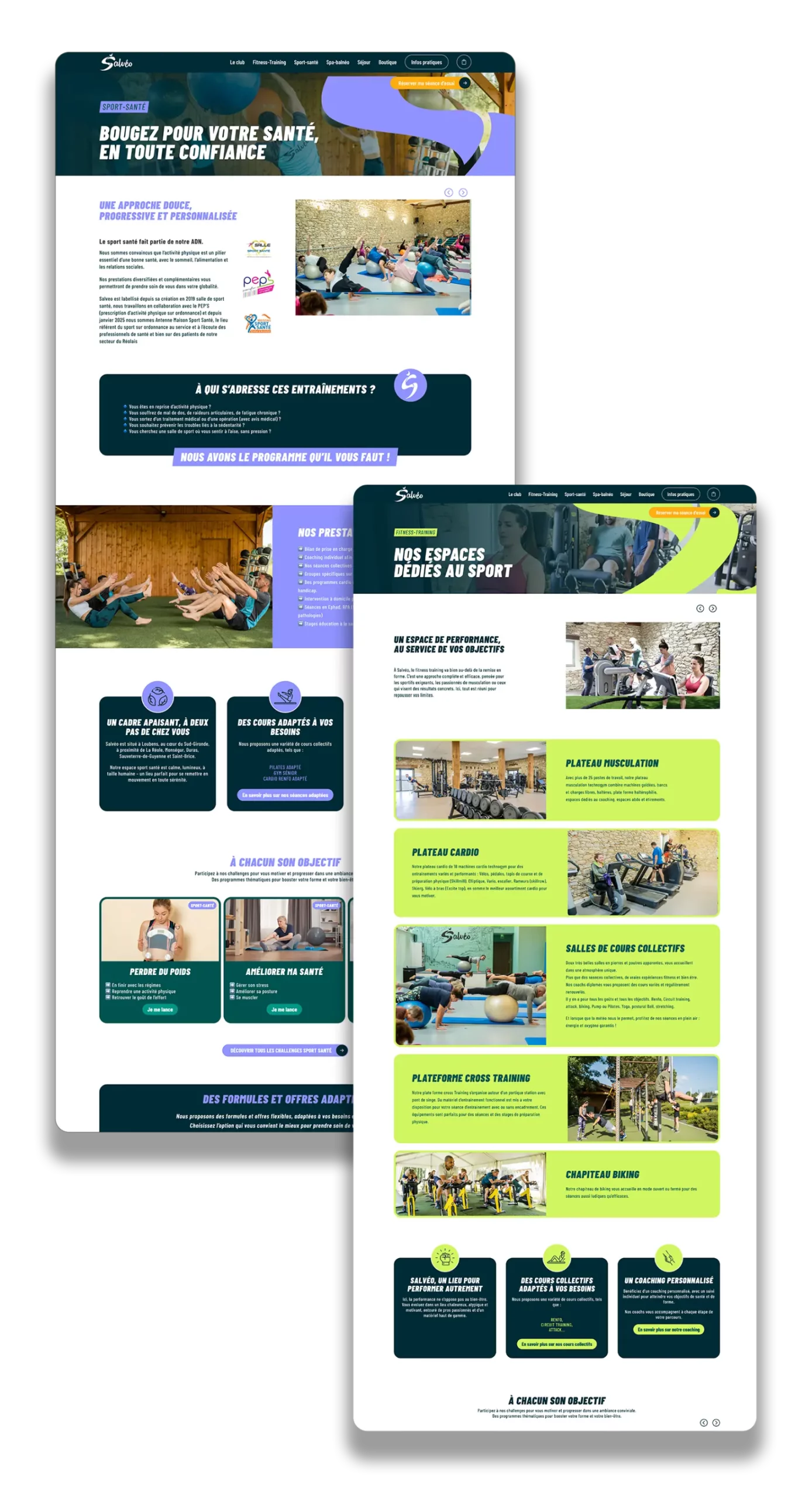 dbw-agence-communication-globale-site-ecommerce-club-sport-spa-salveo Page d’accueil du site e-commerce du club Salvéo, réalisé par l’agence de communication DBW : branding digital et expérience utilisateur optimisée