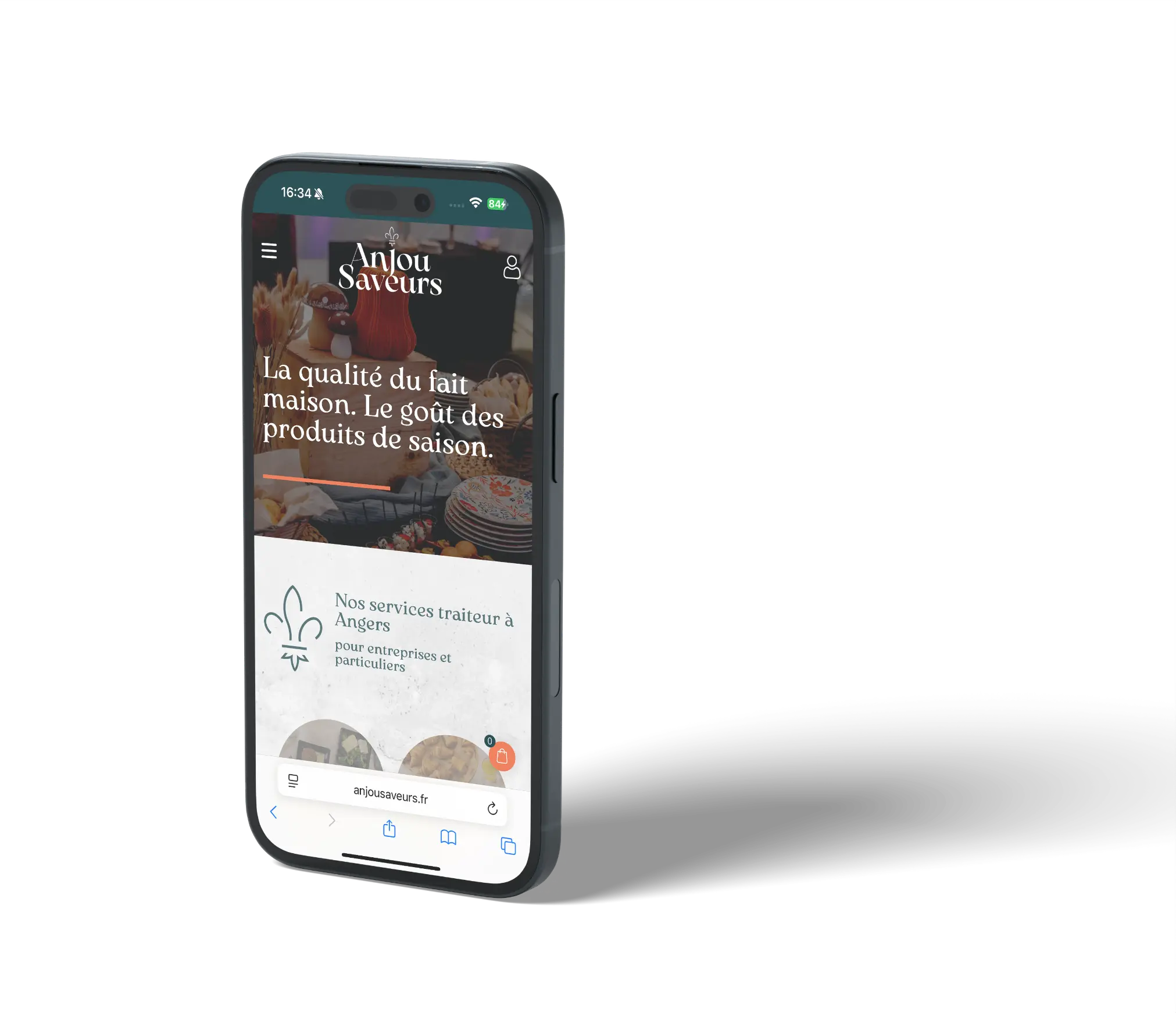 Version mobile du site vitrine Anjou Saveurs développée par DBW, traiteur à Angers