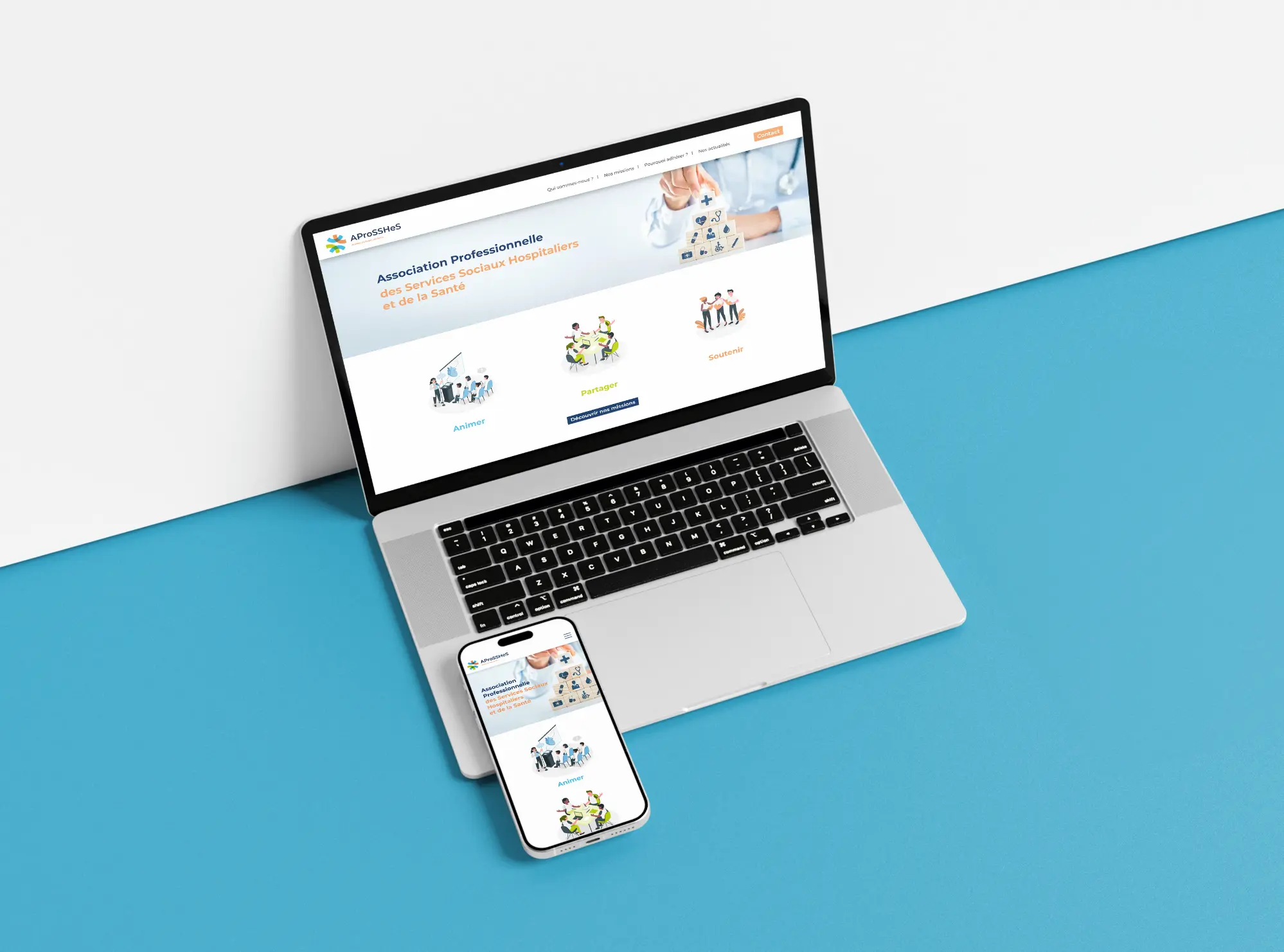 dbw-web-site-responsive-aprosshes-structure-site-infos Présentation mobile du site APRoSSHeS : architecture des rubriques, navigation claire et accessible
