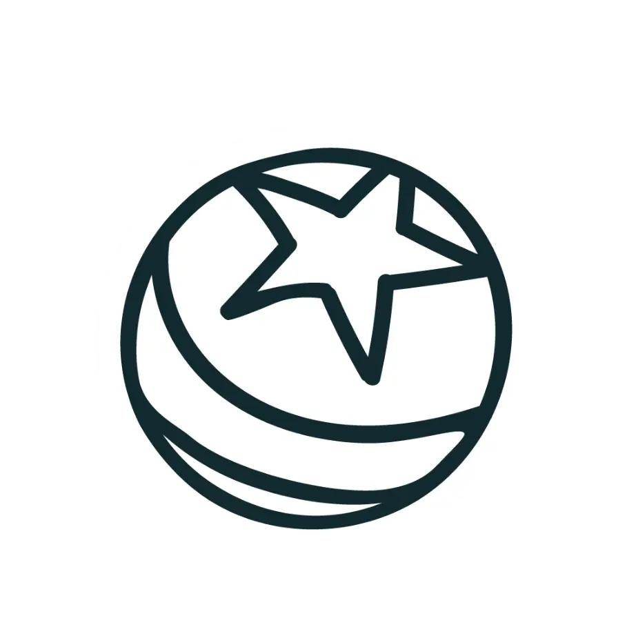Sticker graphique balle avec étoile, visuel utilisé par une agence de communication à Angers spécialisée en création de site internet et conception de sites web professionnels à Saumur et dans le Maine-et-Loire