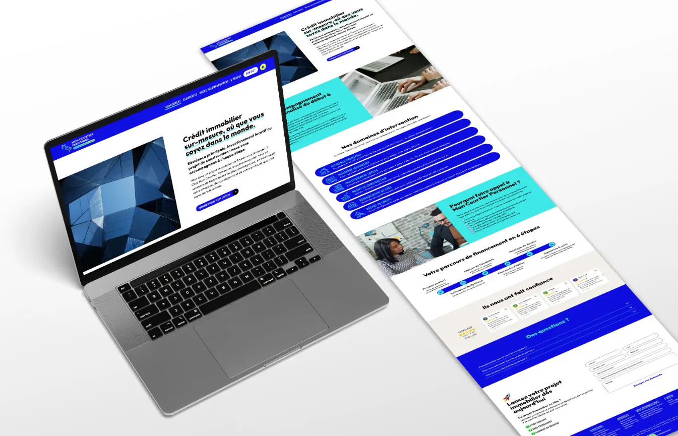 Création du site internet de Mon Courtier Personnel par l’agence DBW à Angers – design moderne, expérience utilisateur optimisée et développement web sur mesure pour un courtier en financement et assurances