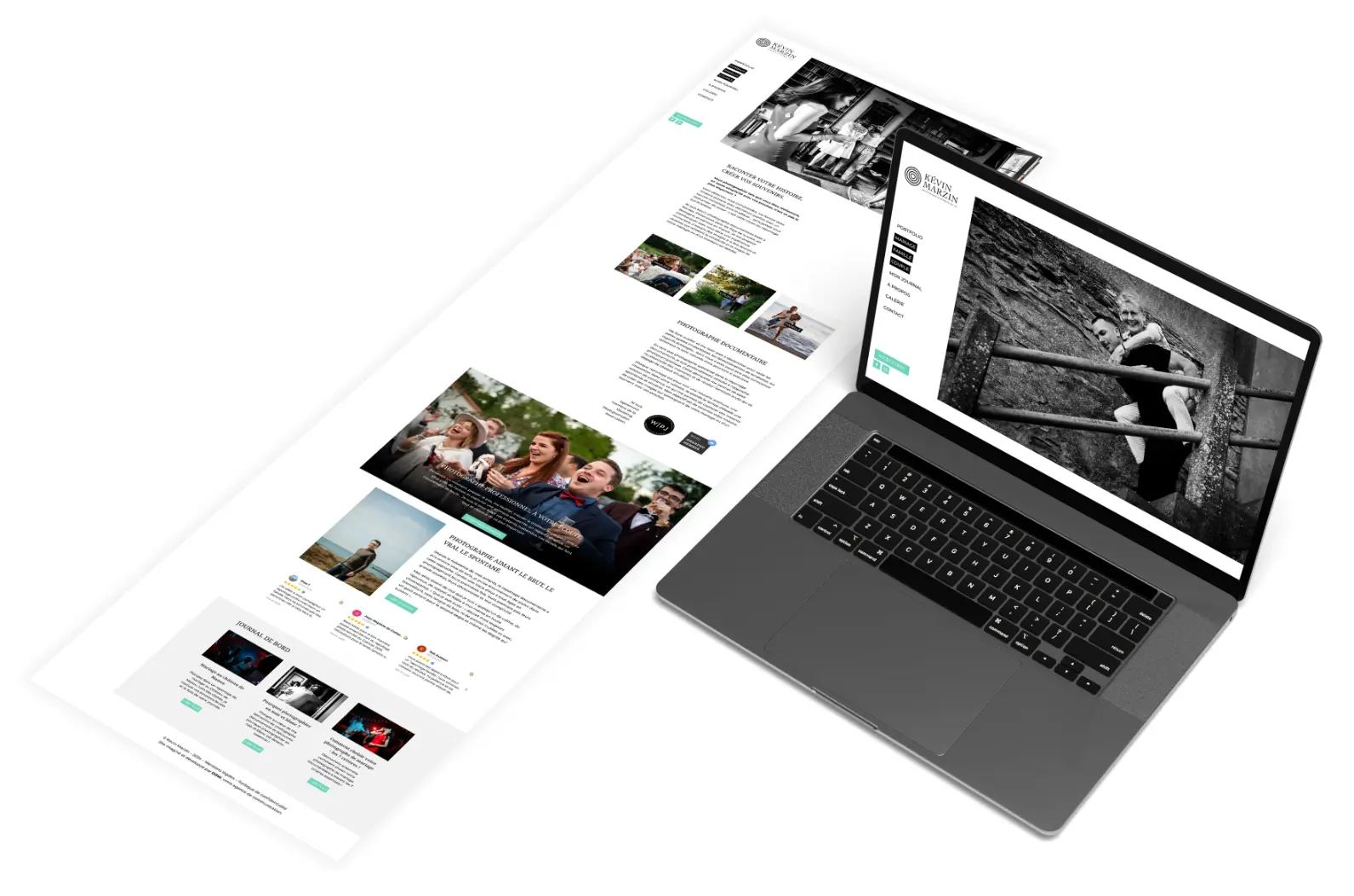 Création de l’identité visuelle et refonte digitale du photographe Kevin Marzin à Nantes par l’agence DBW – logo, charte et site web cohérent.