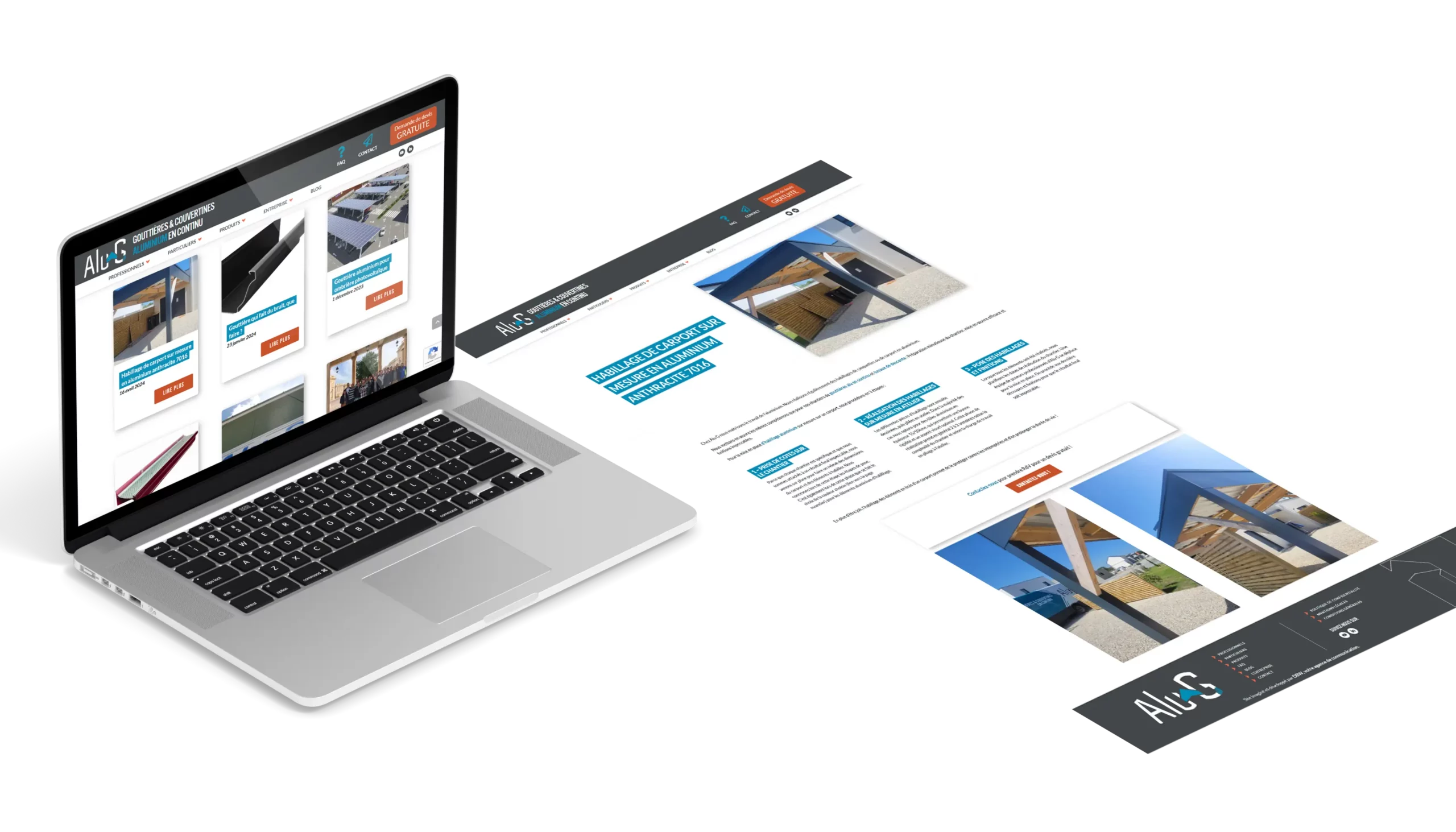 Stratégie digitale complète menée par DBW pour ALUG : optimisation SEO, hiérarchisation claire et forte orientation conversion.