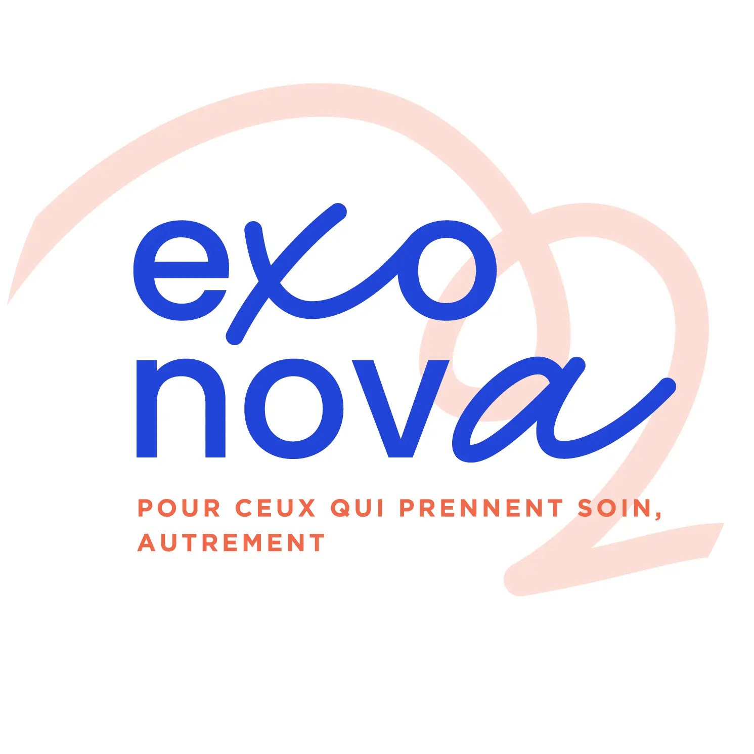 Création du logo EXO NOVA par DBW, agence de communication et design à Angers, exprimant la proximité, la bienveillance et l’accompagnement au cœur du projet.