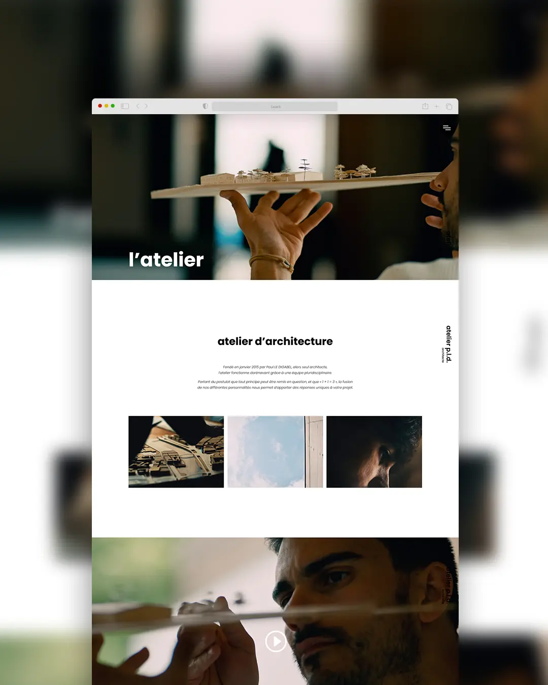 Webdesign sobre et immersif conçu par DBW pour l’Atelier PLD, atelier d’architecture à Angers. Réalisation alliant minimalisme, UX design et esthétique contemporaine.