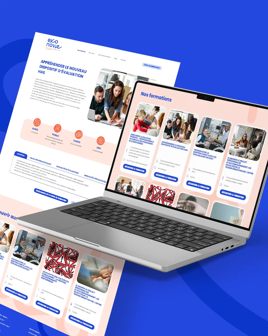 Webdesign et architecture du site Exo Nova conçus par DBW à Angers pour améliorer l’expérience utilisateur et la lisibilité des offres de formation.